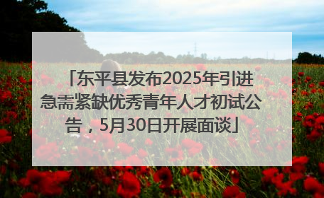 东平县发布2025年引进急需紧缺优秀青年人才初试公告，5月30日开展面谈