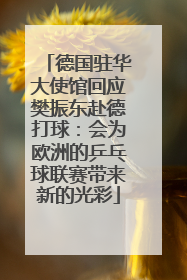 德国驻华大使馆回应樊振东赴德打球：会为欧洲的乒乓球联赛带来新的光彩