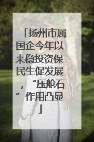扬州市属国企今年以来稳投资保民生促发展，“压舱石”作用凸显