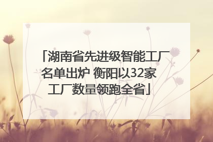 湖南省先进级智能工厂名单出炉 衡阳以32家工厂数量领跑全省